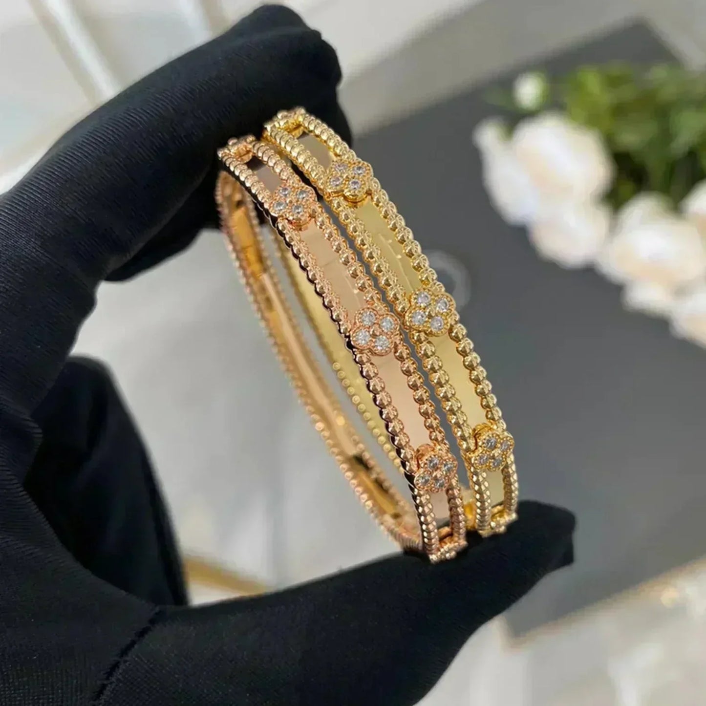[Solara Jewelry]CLOVER BRACELET 4MM DIAMONDS