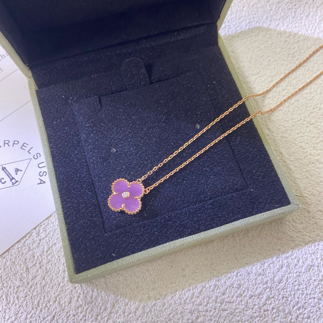 [Solara Jewelry]CLOVER 15MM DIAMOND  PURPLE VIOLET NECKLACE