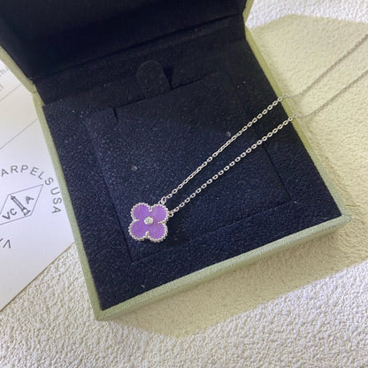 [Solara Jewelry]CLOVER 15MM DIAMOND  PURPLE VIOLET NECKLACE