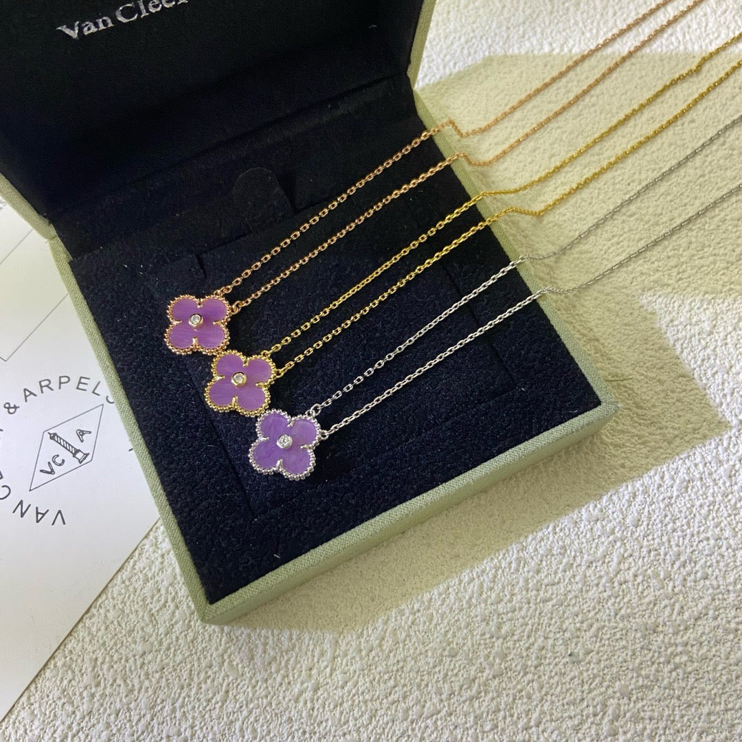 [Solara Jewelry]CLOVER 15MM DIAMOND  PURPLE VIOLET NECKLACE