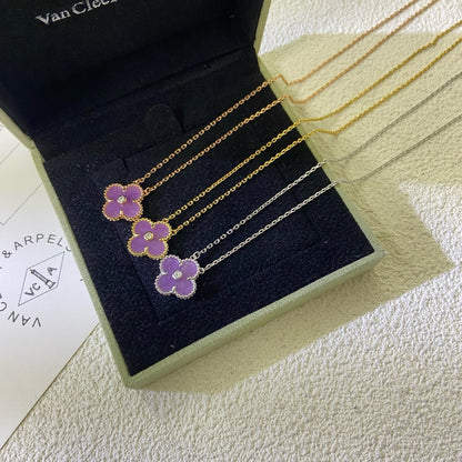 [Solara Jewelry]CLOVER 15MM DIAMOND  PURPLE VIOLET NECKLACE