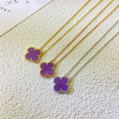 [Solara Jewelry]CLOVER 15MM  PURPLE VIOLET NECKLACE