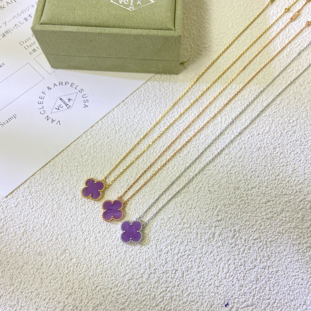 [Solara Jewelry]CLOVER 15MM  PURPLE VIOLET NECKLACE