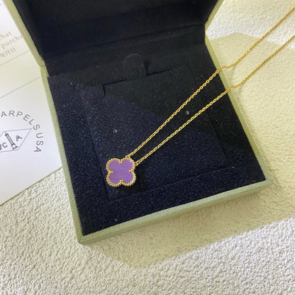 [Solara Jewelry]CLOVER 15MM  PURPLE VIOLET NECKLACE