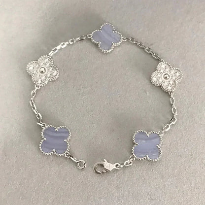 [Solara Jewelry]CLOVER  5 MOTIF DIAMOND PURPLE CHALCEDONY BRACELET SILVER