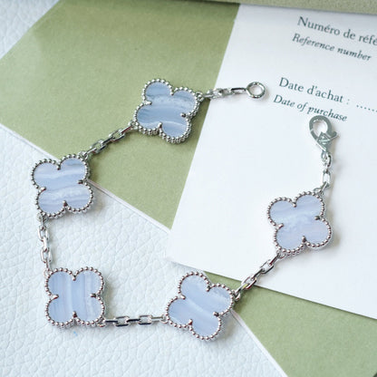 [Solara Jewelry]CLOVER  5 MOTIF PURPLE CHALCEDONY BRACELET SILVER