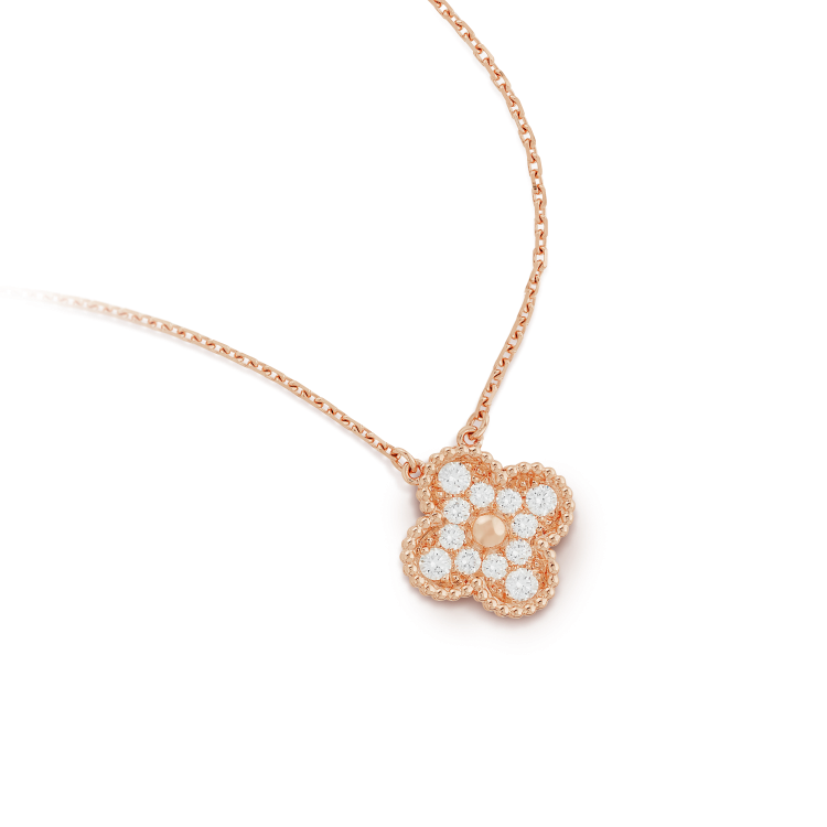 [Solara Jewelry]CLOVER 15MM DIAMOND SINGLE FLOWER NECKLACE