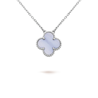 [Solara Jewelry]CLOVER 15MM BLUE CHALCEDONY NECKLACE SILVER