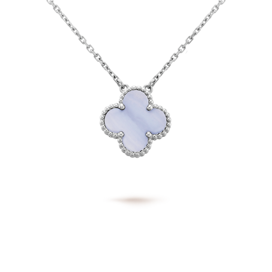[Solara Jewelry]CLOVER 15MM BLUE CHALCEDONY NECKLACE SILVER