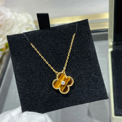 [Solara Jewelry]CLOVER 15MM DIAMOND AND YELLOW TIGER'S EYE AGATE necklace