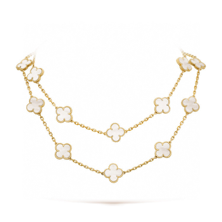 [Solara Jewelry]CLOVER 20 MOTIFS WHITE MOP NECKLACE