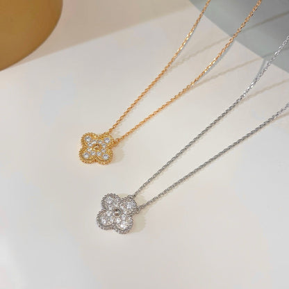 [Solara Jewelry]CLOVER 15MM DIAMOND SINGLE FLOWER NECKLACE