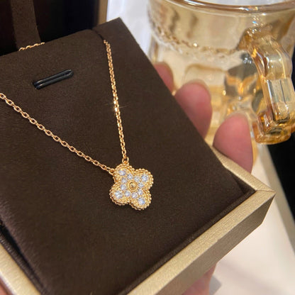 [Solara Jewelry]CLOVER 15MM DIAMOND SINGLE FLOWER NECKLACE