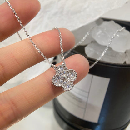 [Solara Jewelry]CLOVER 15MM DIAMOND SINGLE FLOWER NECKLACE