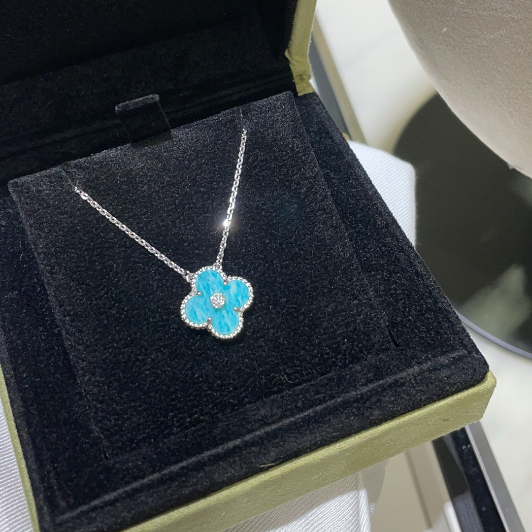 [Solara Jewelry]CLOVER 15MM DIAMOND SVRES PORCELAIN  NECKLACE SILVER
