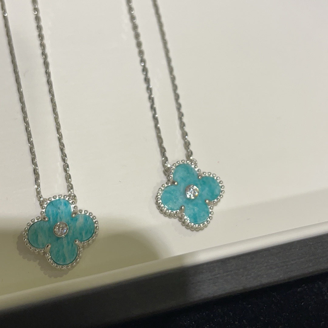 [Solara Jewelry]CLOVER 15MM DIAMOND SVRES PORCELAIN  NECKLACE SILVER