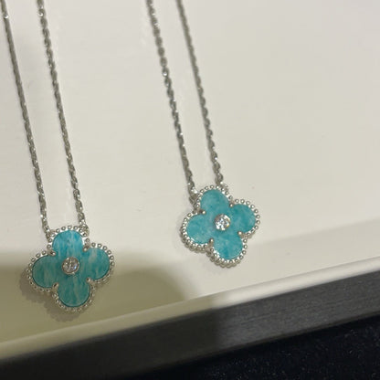 [Solara Jewelry]CLOVER 15MM DIAMOND SVRES PORCELAIN  NECKLACE SILVER