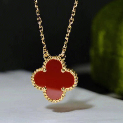 [Solara Jewelry]CLOVER 15MM CARNELIAN SINGLE FLOWER NECKLACE