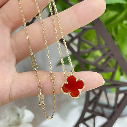 [Solara Jewelry]CLOVER 15MM CARNELIAN SINGLE FLOWER NECKLACE