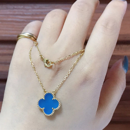 [Solara Jewelry]CLOVER 15MM BLUE AGATE NECKLACE