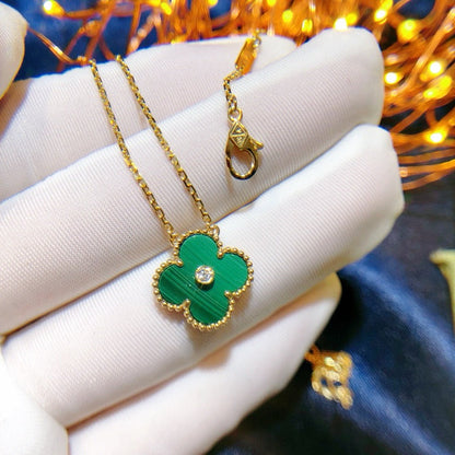 [Solara Jewelry]CLOVER 15MM DIAMOND TURQUOISE NECKLACE