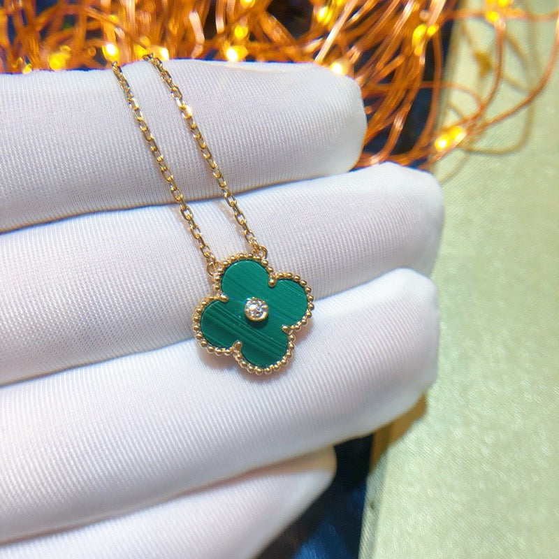 [Solara Jewelry]CLOVER 15MM DIAMOND TURQUOISE NECKLACE