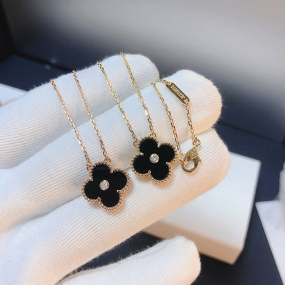 [Solara Jewelry]CLOVER 15MM DIAMOND ONYX NECKLACE