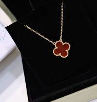 [Solara Jewelry]CLOVER 15MM CARNELIAN SINGLE FLOWER NECKLACE