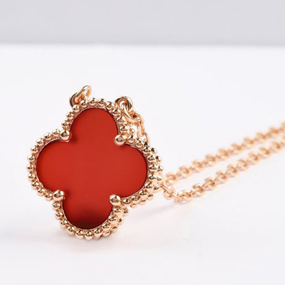 [Solara Jewelry]CLOVER 15MM CARNELIAN SINGLE FLOWER NECKLACE
