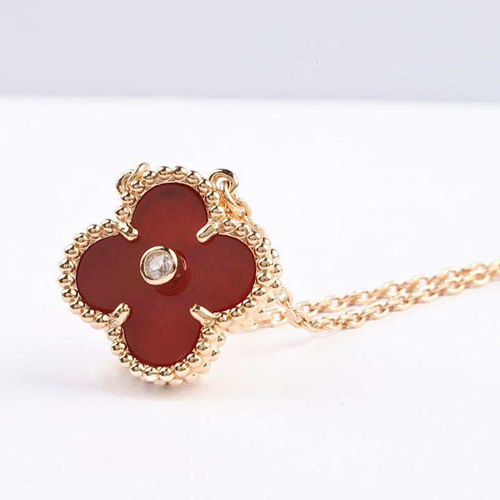 [Solara Jewelry]CLOVER 15MM DIAMOND CARNELIAN NECKLACE