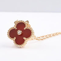 [Solara Jewelry]CLOVER 15MM DIAMOND CARNELIAN NECKLACE