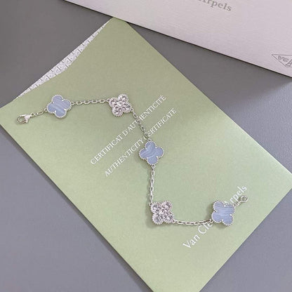 [Solara Jewelry]CLOVER  5 MOTIF DIAMOND PURPLE CHALCEDONY BRACELET SILVER