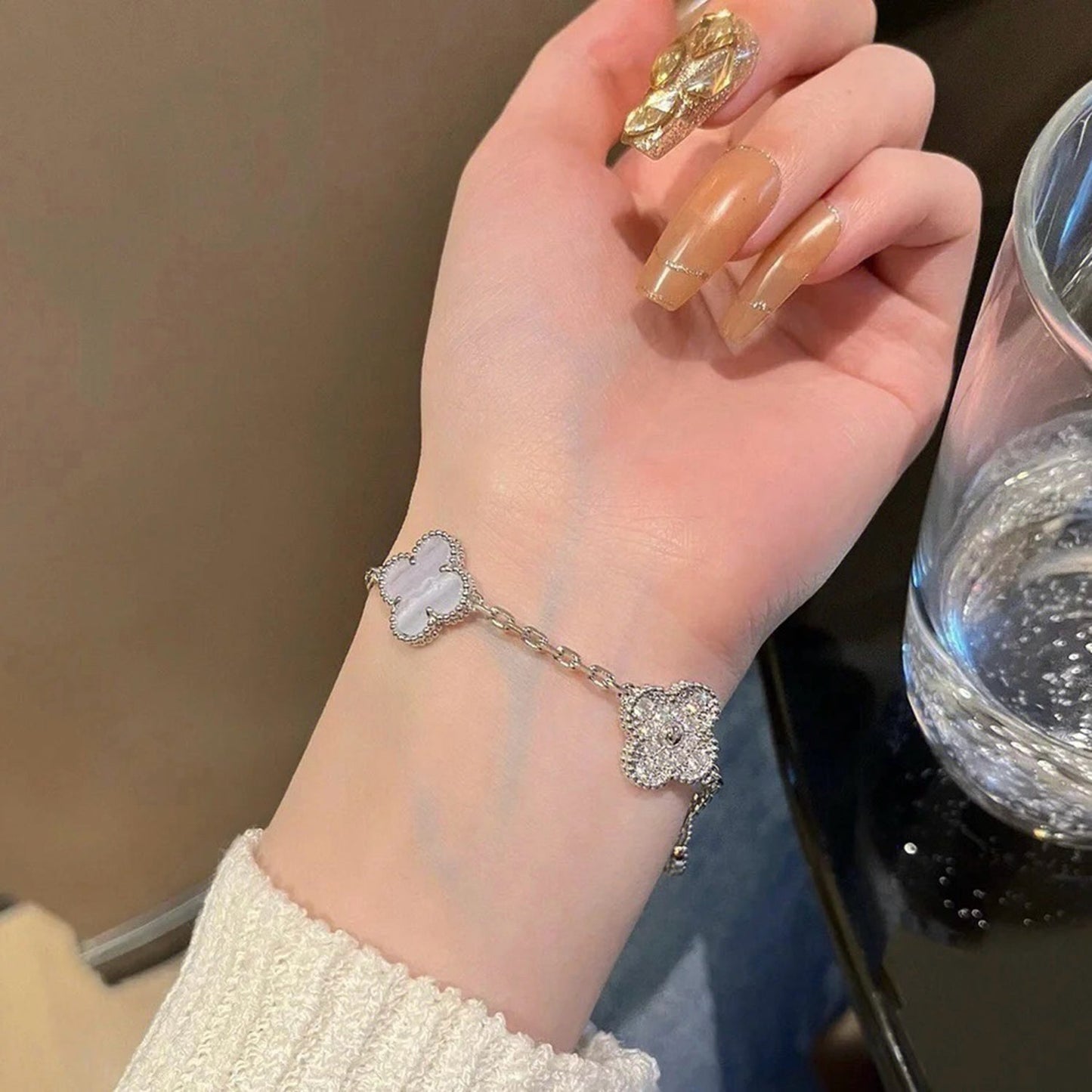[Solara Jewelry]CLOVER  5 MOTIF DIAMOND PURPLE CHALCEDONY BRACELET SILVER