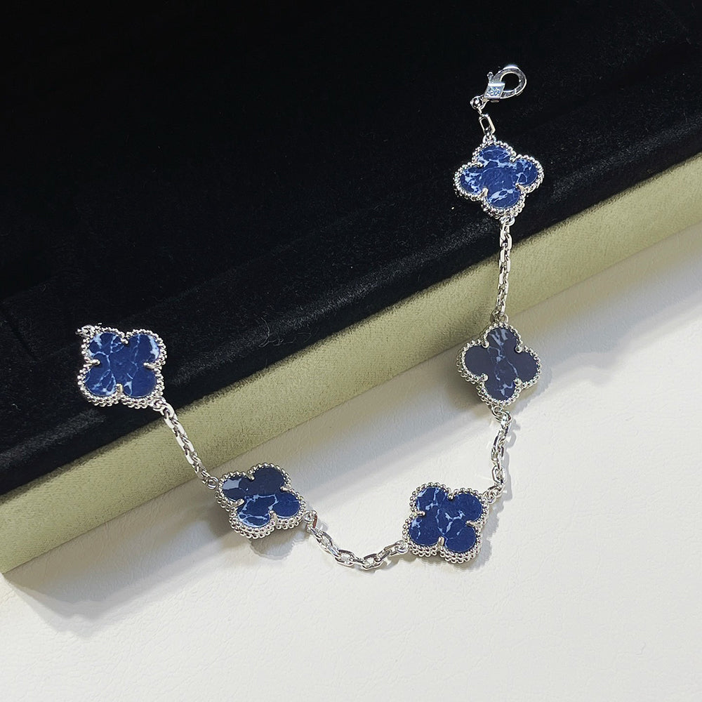 [Solara Jewelry]CLOVER 5 MOTIF PIETERSITE SILVER BRACELET