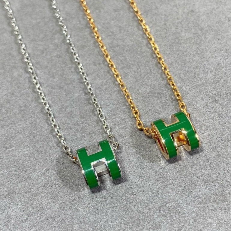 [Solara Jewelry]POP H GREEN NECKLACE SILVER AND GOLD