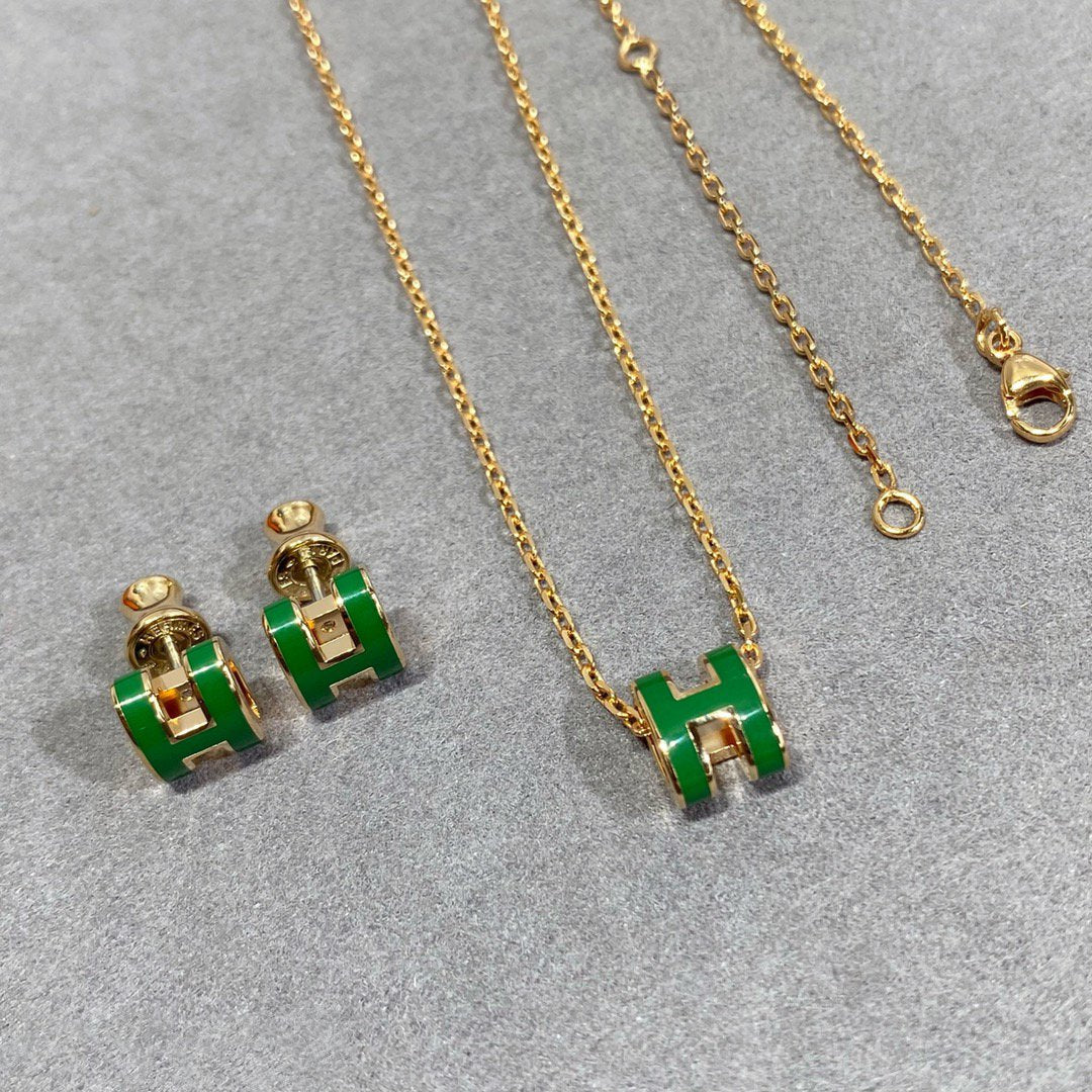 [Solara Jewelry]POP H GREEN NECKLACE SILVER AND GOLD