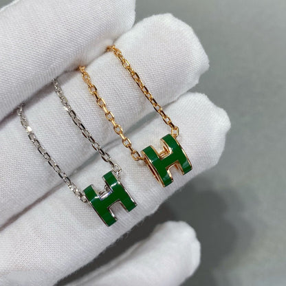 [Solara Jewelry]POP H GREEN NECKLACE SILVER AND GOLD