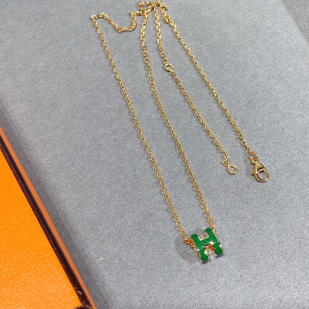 [Solara Jewelry]POP H GREEN NECKLACE SILVER AND GOLD