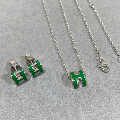 [Solara Jewelry]POP H GREEN NECKLACE SILVER AND GOLD