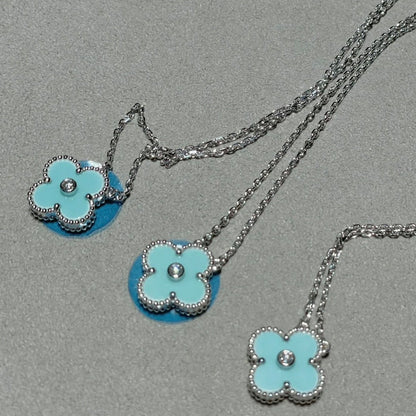 [Solara Jewelry]CLOVER 1 DIAMOND LIGHT BLUE SILVER NECKLACE