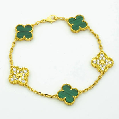 [Solara Jewelry]CLOVER  5 MOTIF MALACHITE DIAMOND BRACELET