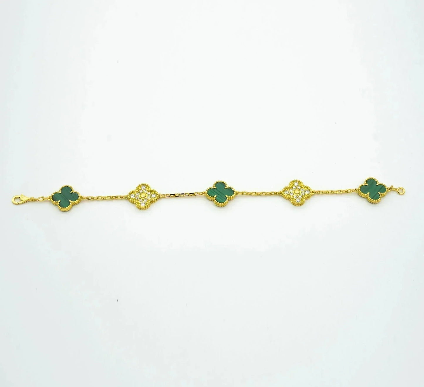 [Solara Jewelry]CLOVER  5 MOTIF MALACHITE DIAMOND BRACELET
