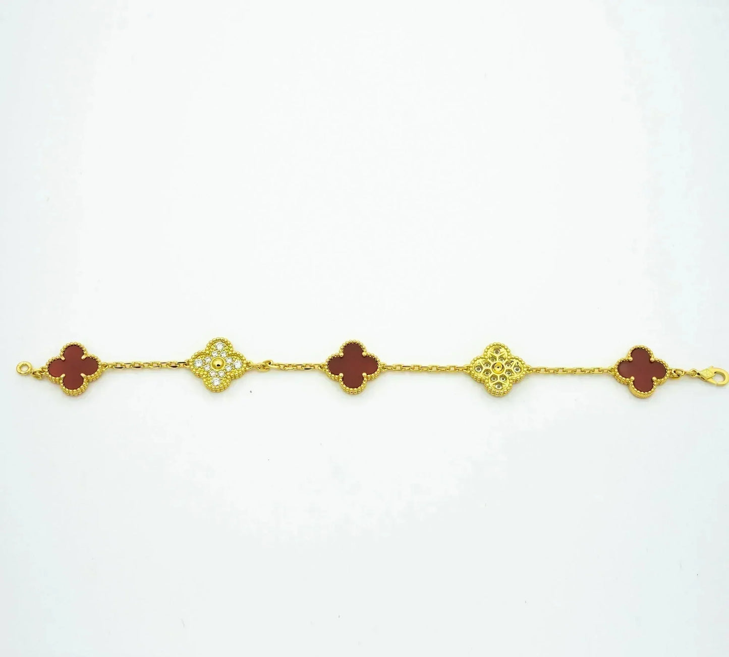 [Solara Jewelry]CLOVER 5 MOTIFS CARNELIAN DIAMOND BRACELET