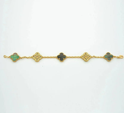 [Solara Jewelry]CLOVER 5 MOTIF GRAY MOP DIAMOND BRACELET