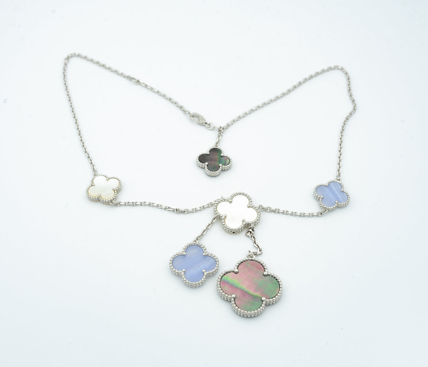 [Solara Jewelry]CLOVER MOP CHALCEDONY NECKLACE SILVER 6 MOTIF