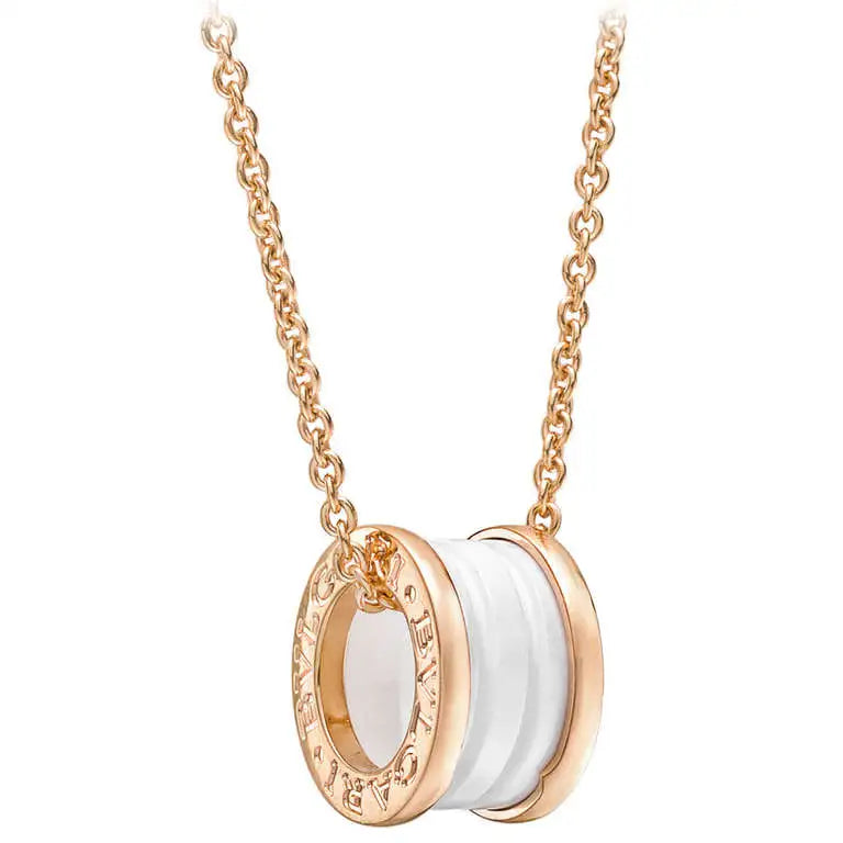[Solara Jewelry]ZERO 1 WHITE CERAMIC PINK GOLD DIAMOND NECKLACE