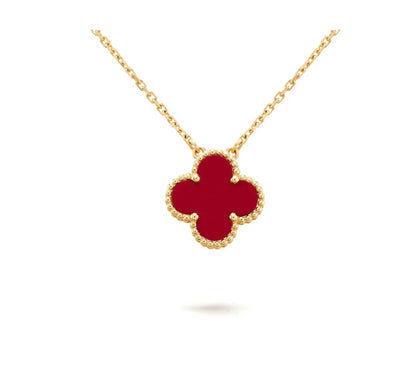 [Solara Jewelry]CLOVER 15MM CARNELIAN SINGLE FLOWER NECKLACE