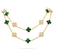 [Solara Jewelry]CLOVER 20 MOTIFS MALACHITE DIAMOND NECKLACE