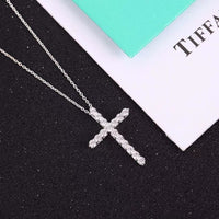 [Solara Jewelry]MOISSANITE STONE CROSS PENDANT NECKLACE SIMULATED DIAMOND CROSS CHOKER