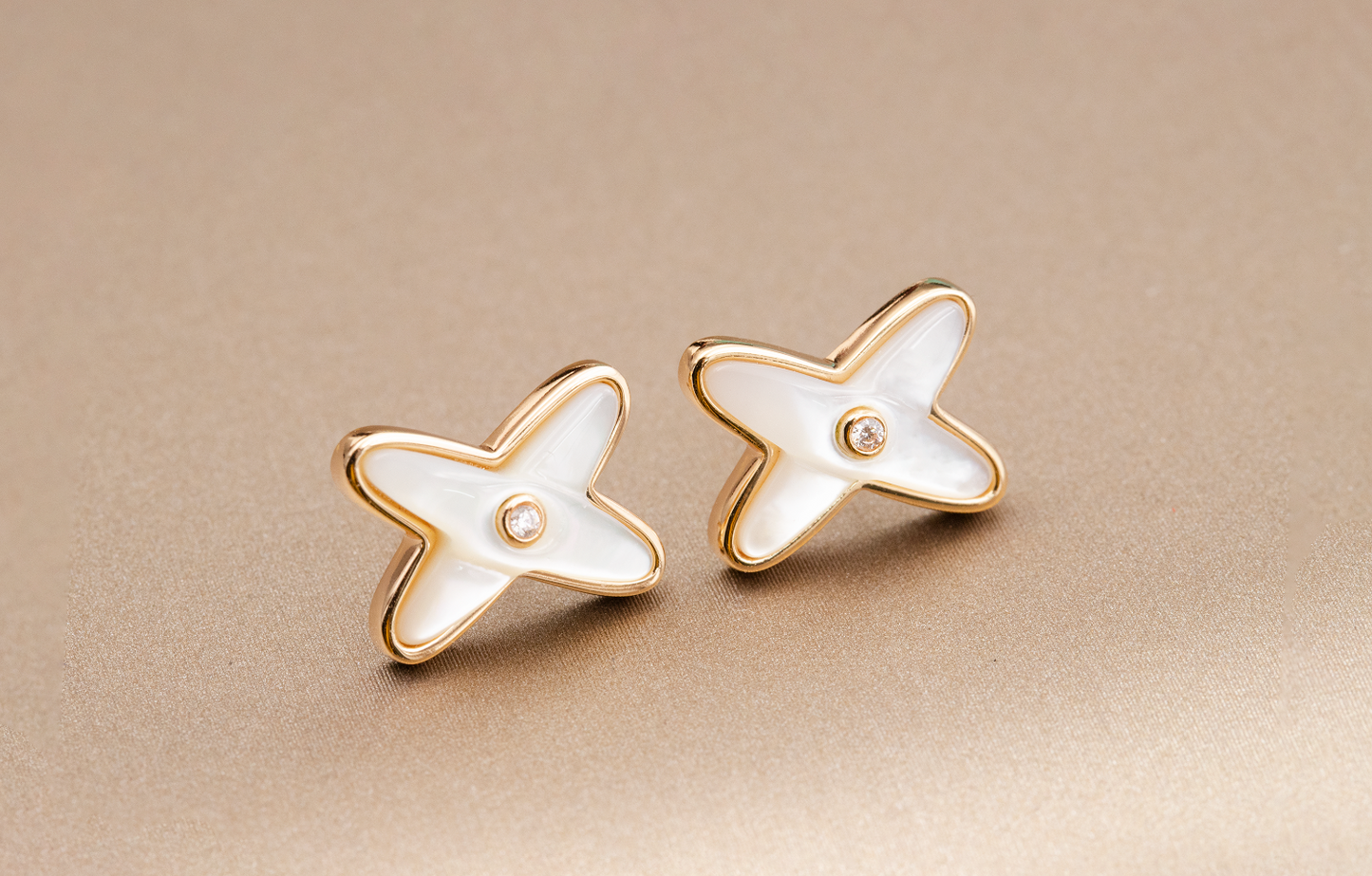 [Solara Jewelry]JEUX DE WHITE MOP ROSE GOLD DIAMOND EARRINGS